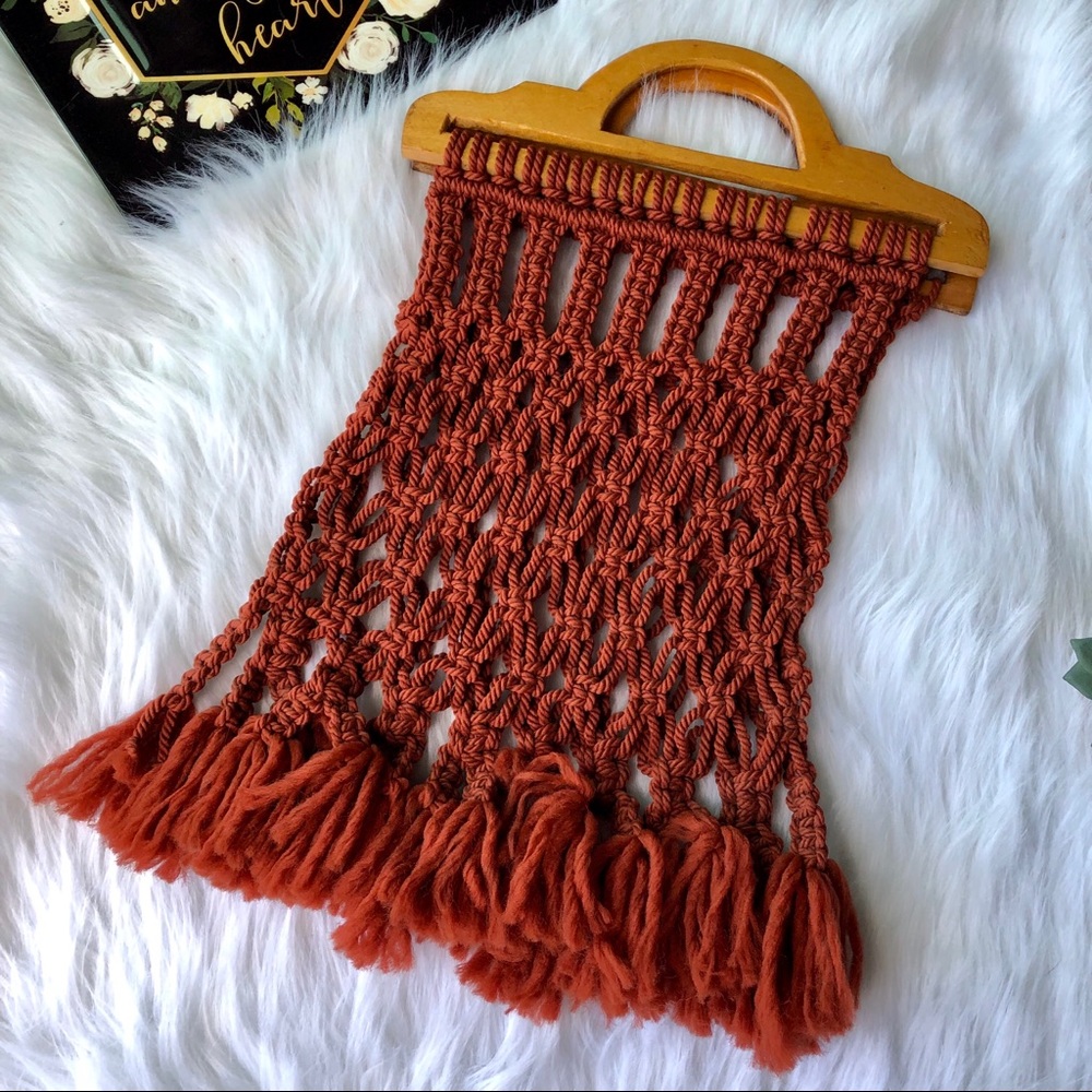 Vintage Handcrafted Crochet Handbag Bohemian Wood